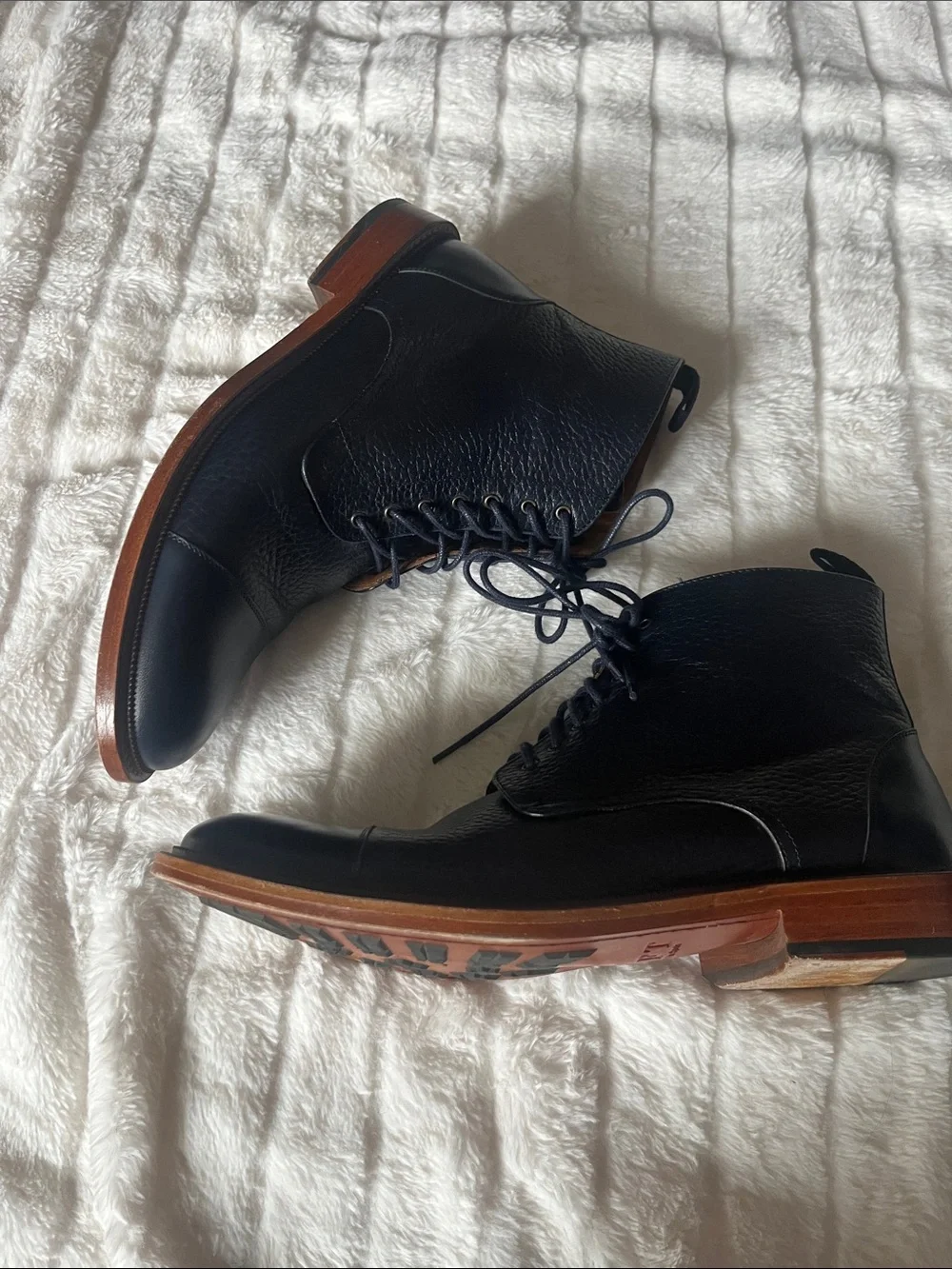 Taft Navy Rome Full-grain Leather Cap Toe Dress Boots